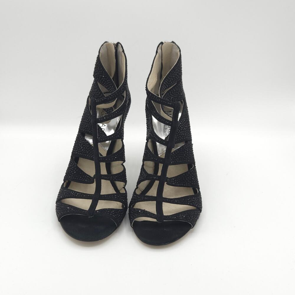MICHAEL KORS Women's Caged Sparkle Heels Black Tan Zip Up Stiletto Size 6 - Picture 7 of 12